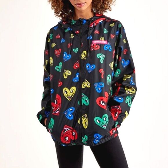 Members Only Keith Haring Heart Windbreaker Womens XL Kidcore Retro 90s Style - Picture 7 of 12